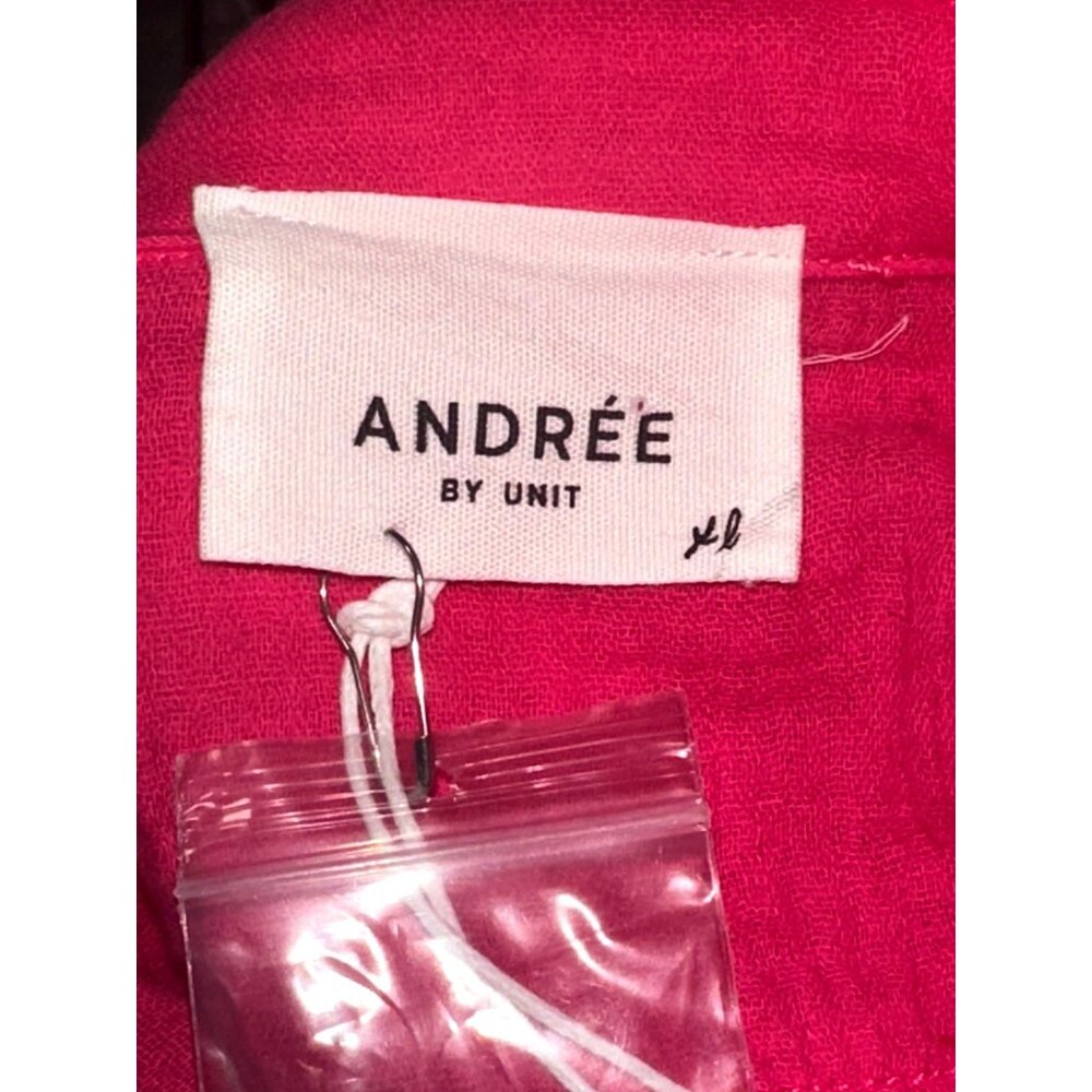 Andree By Unit XL Hot Pink Cotton Lace Shacket Button Front Textured Boho Core - Picture 7 of 12